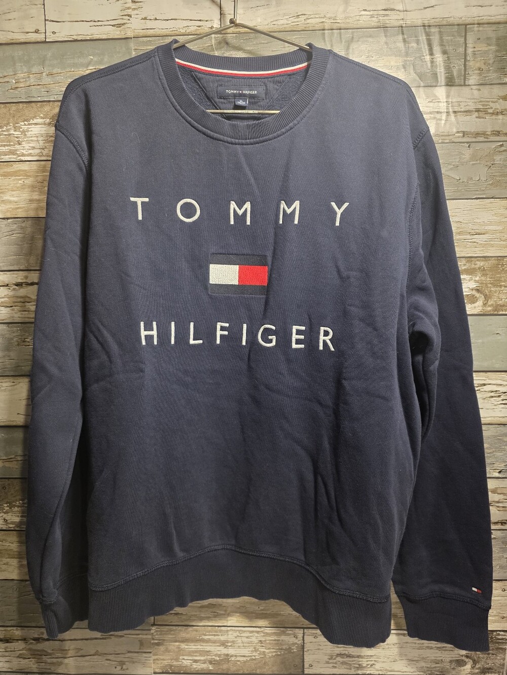 Tommy Hilfiger Navy Crewneck Sweatshirt with Flag Patch